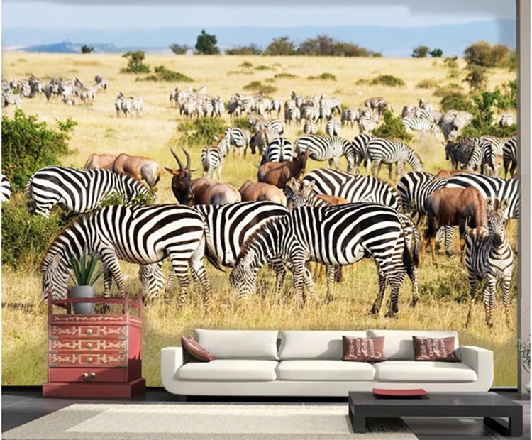 

Custom Photo Wallpaper Personality Africa Grassland Zebra Wallpaper Animal Nature Landscape Simple Living Room Wall 3D Mural