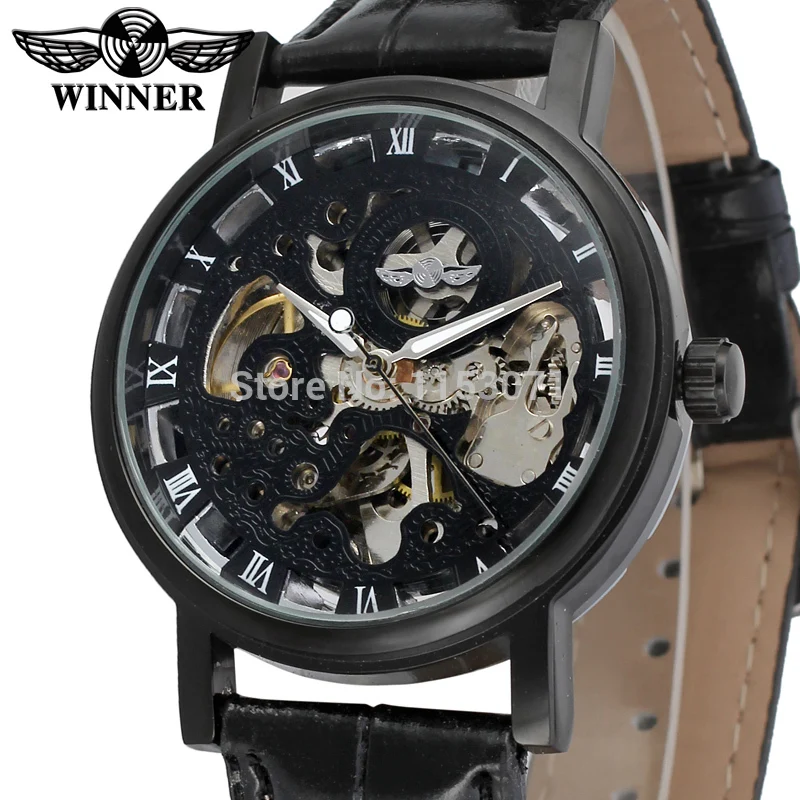 

WRG8028M3B1 Winner brand new Automatic skeleton original men watch withblack leather strap free shipping gift box high quality