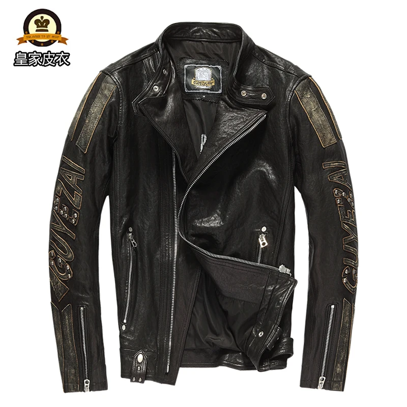 

GUYEZAIXIU Factory 2016 New Men's Genuine Leather Jacket Fashion Mandarin Collar Little lamb Black tanning Sheepskin Winter Coat