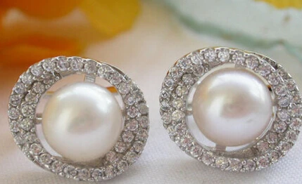 

HOT SELL - > 13377 AA++ New Style 11MM white ROUND PEARL mount SILVER EARRING -Top quality free shipping