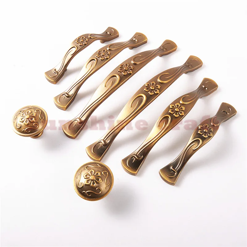 6pcs Coffee Continental Carved Bronze Handle Brown Circular