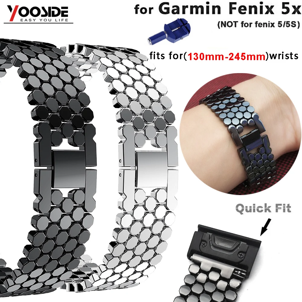 Pulseira de Relógio Banda para Garmin Ajuste Rápido Replacment Inoxidável Fenix 5x – 3 hr d2 Charlie Descida Mk1 Pulseira 26mm Aço