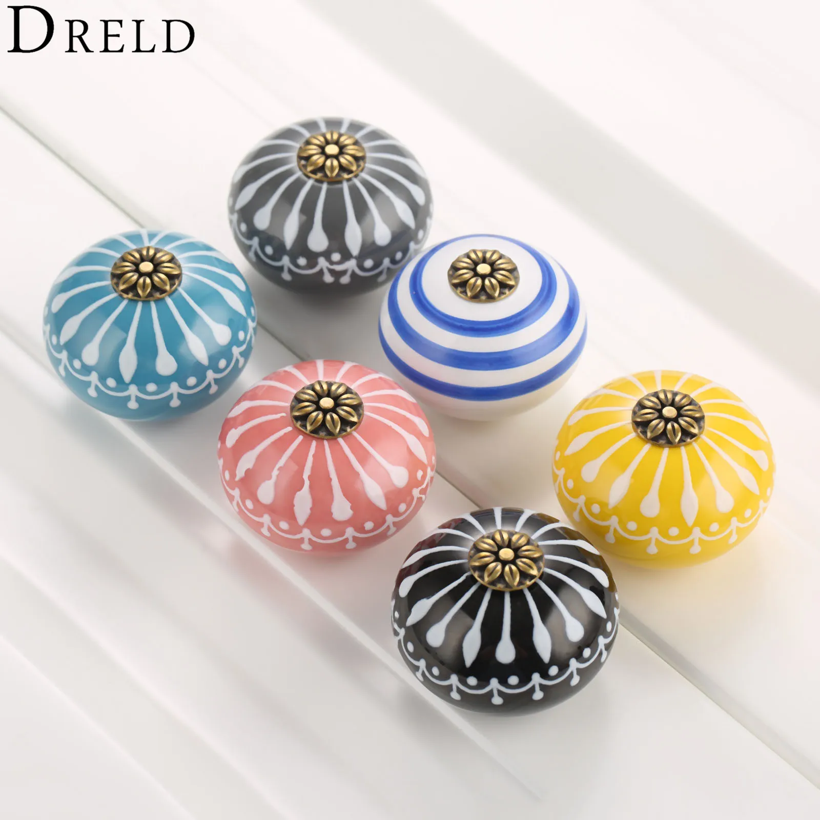 

DRELD 1Pc Round Furniture Handles Ceramic Cabinet Knobs and Handles Door Cupboard Drawer Kitchen Pull Handles Furniture Hardware