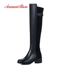 ANMAIRON Female Over the Knee Boots Fashion Shoes Zipper Pointed Toe Women Fall Winter Thick Heel Black boots women Boots CR1768 women suede comfort thick heel knee high boots fashion zipper boots fall winter round toe 2018 shoes black brown dark gray