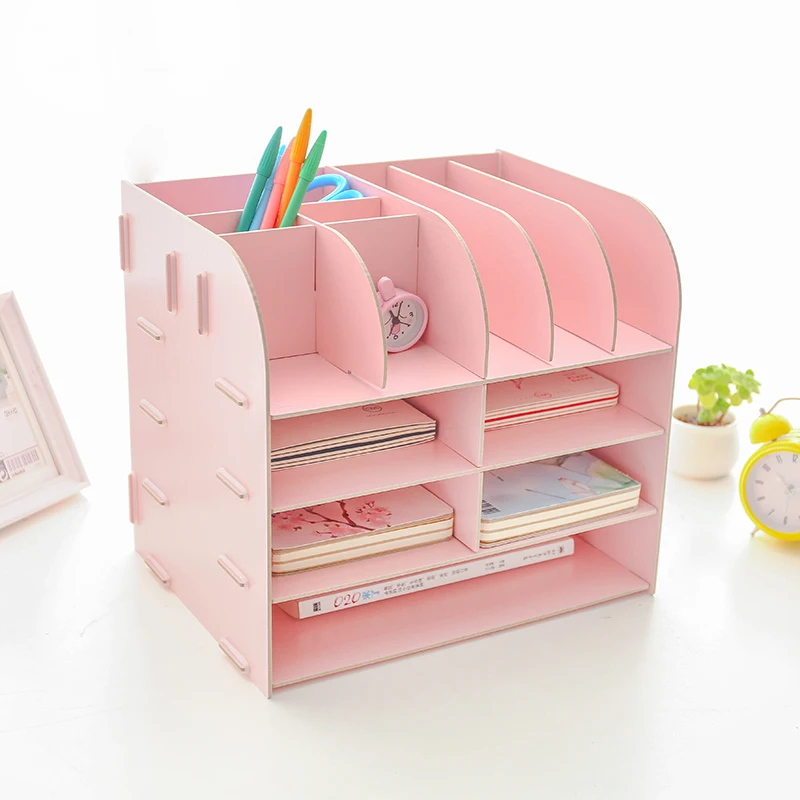 Creative Multi layer Office Desk Set DIY Desktop Storage Box Wooden Document File Cabinet For Desk