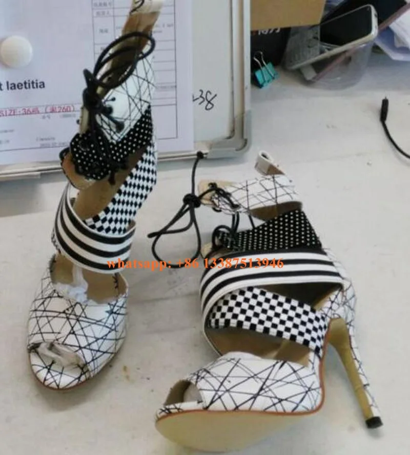 Wrap Sandalias Mujeres Gladiador Tobillo up Alta Encaje Tacón Correas Calidad Cruz Vestido Tinta Alto De Impresa Toe Zapatos Abierto FFv17zr