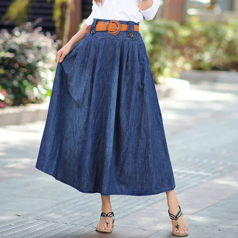 

2018 Spring and Autumn European style big size denim skirts longuette Summer large pendulum bouffancy denim longuette 1022