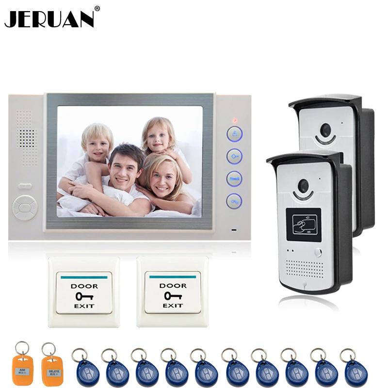 JERUAN 8 inch video door phone doorbell intercom system home access control system video recoreding photo taking with 10 RFID