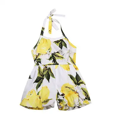 

US STOCK Newborn Infant Baby Girl Floral Halter Romper Jumpsuit Outfit Playsuit Summer Girls Lemon Overalls Trousers Clothes