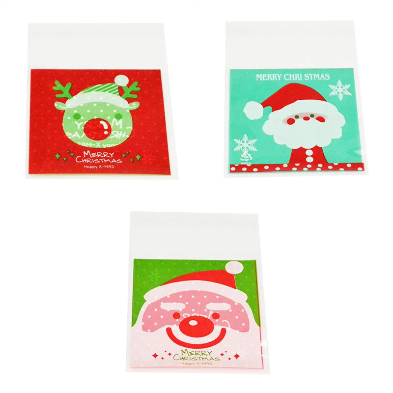 

50/100 pcs/lot Christmas Cookie Candy Gift Bag Clear Plastic Packaging Cupcake Wrapper Self Adhesive Bags For Holiday Parties 8Z