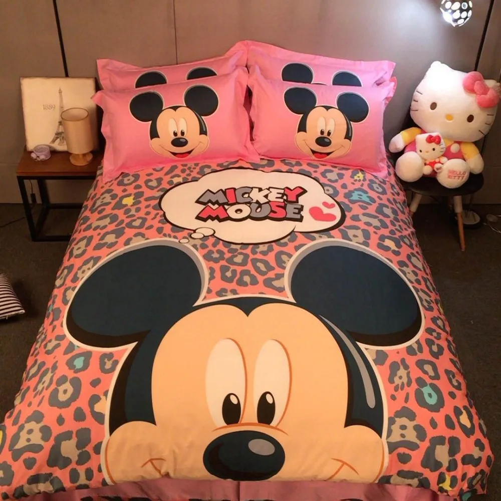 

Disney Cartoon Mickey Mouse 3D Printed Bedding Set Coverlets Bedspreads for Girls Bed Cotton Woven 500TC Pink Twin Queen King SZ