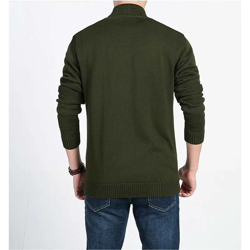 New Plus Velvet Winter Sweater Men Brand AFS JEEP Solid Cardigan Zipper Mens Sweaters Keep Warm Stand Collar cardigan masculino