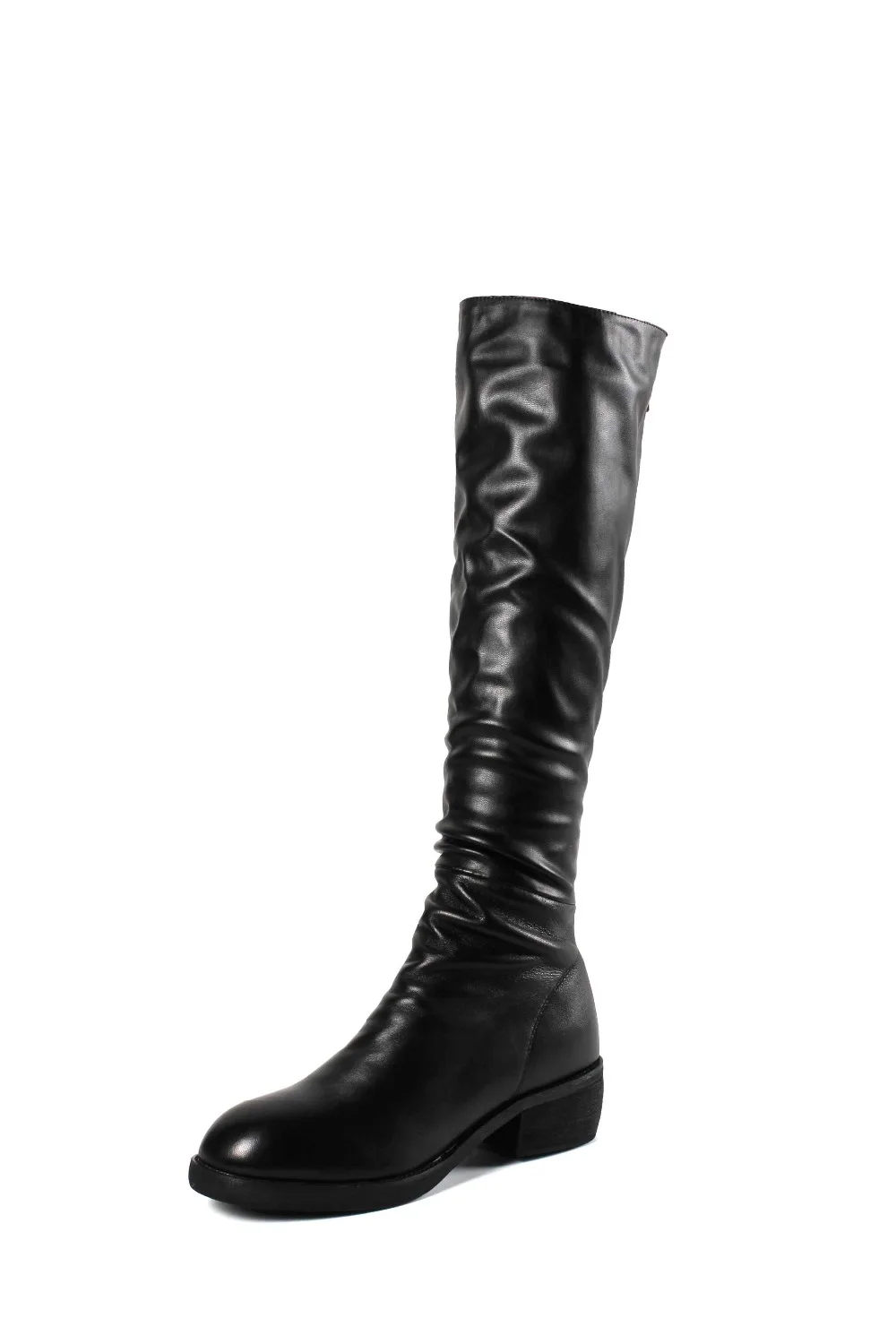 2018 Moutons Cuir Européen Lenkisen Genou L6 En Bottes Couleur Magnifique Med Thunky Talons Noir Bout D'hiver Au Rond Style Garder Chaud haute 3A4jc5RLq
