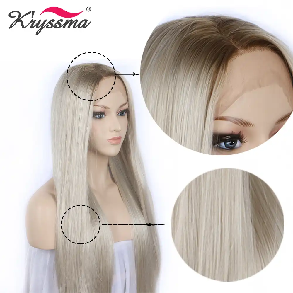 Blonde Wig Ombre Synthetic Lace Front Wigs For Women Brown Roots