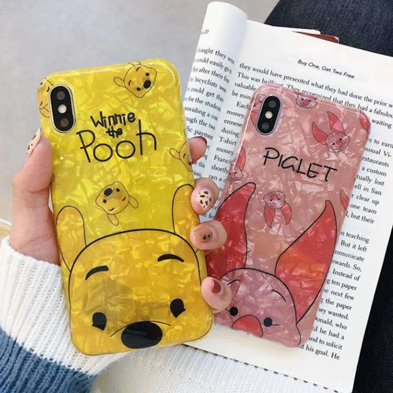 

Fashion Shining Conch Shell Cover With Pooh Pattern For Huawei P10 P20 P30 Pro Mate 10 20 Pro Honor 9 10 Bling Soft IMD Cover
