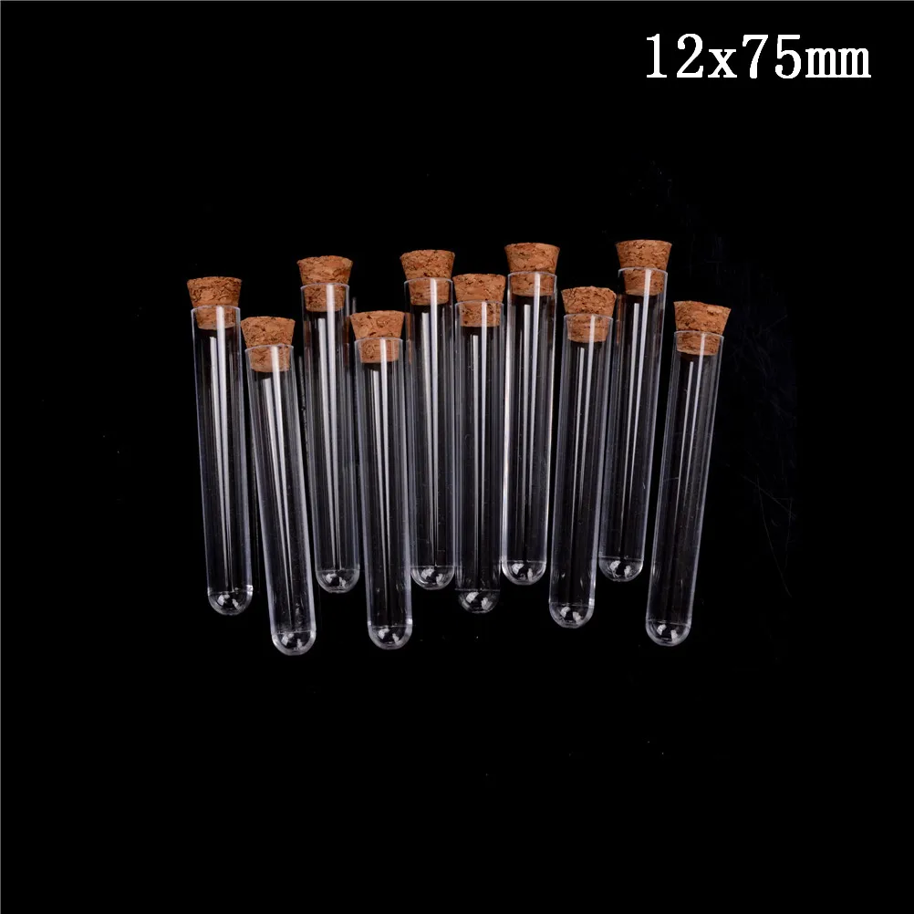 

10pcs 12*75mm Plastic Test Tube With Cork 6-inch 20ml Clear Lab Experiment Favor Gift Tube refillable Bottle