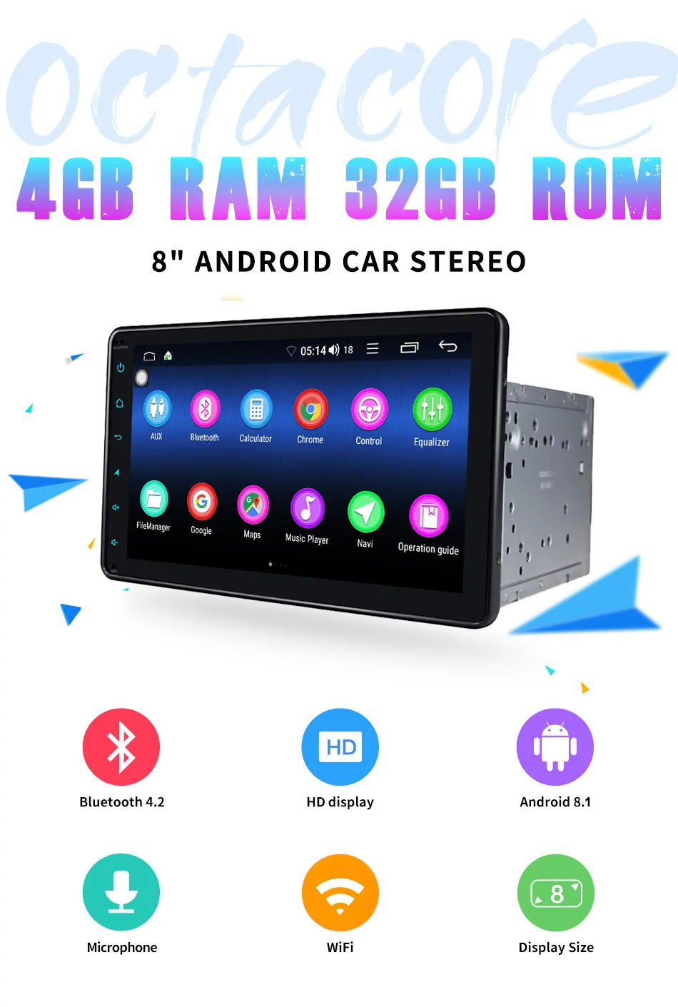 Sale ARKRIGHT 8" Android Car Radio Audio Stereo 4+32GB Android 8.1 Car Multimedia Player For Toyota car Player built-in DSP 0
