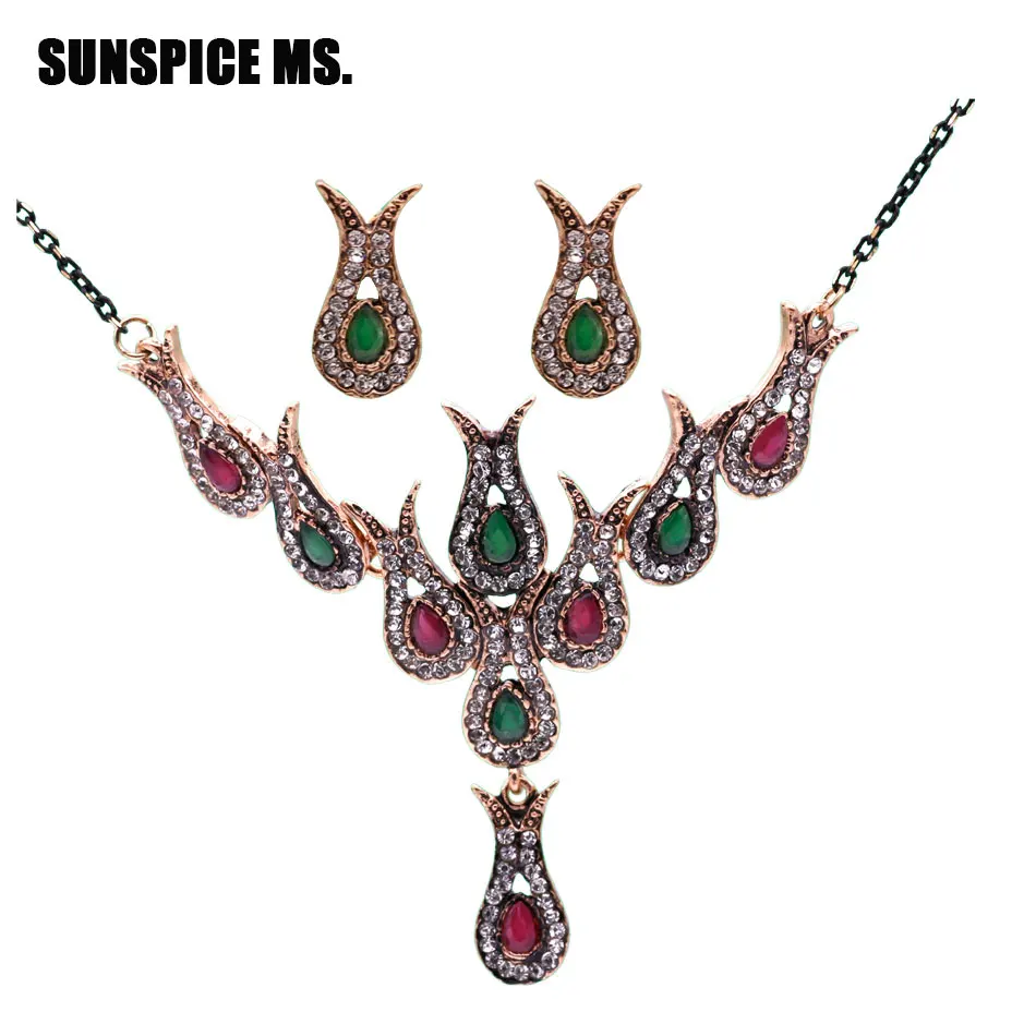 

Exquisite Turkey Bridal Flower Jewelry Sets Resin Earrings Tulips Flower Necklace Rhinestone Women Wedding Ethnic Jewelry Sets