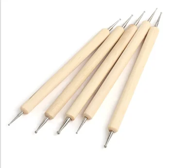 

5Pcs/Pack Nail Art Tools Wood Handle Painting Drawing Brush Pen 2 Way Nail Art Dotting Tool / by dhl 1000set