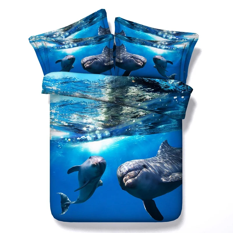 

Ocean Bedding set bedspread 3D Dolphin duvet cover sets bed in a bag sheet quilt Cal King queen size Twin single blue sea 4PCS