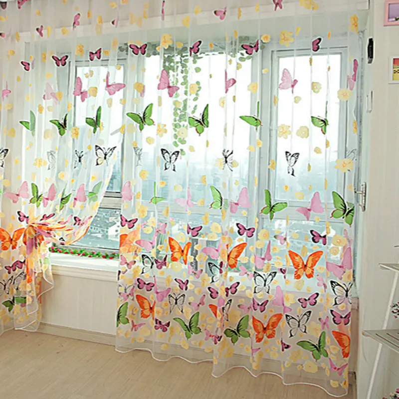 New Arrival Beautiful Butterfly Print Voile Curtain Sheer Window Panel