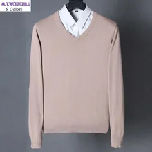 Осенний мужской длинный рукав v-образный вырез трикотажный свитер повседневный мужской сплошной цвет вязания одежда модные тонкие мужские топы