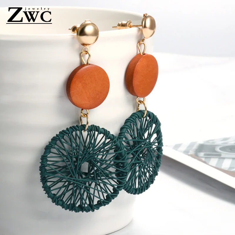 

ZWC 2019 Fashion Luxury Simple Big Round Earrings For Women Fashion Korean Style Hollow Mesh Drop Earrings Statement Jewelry
