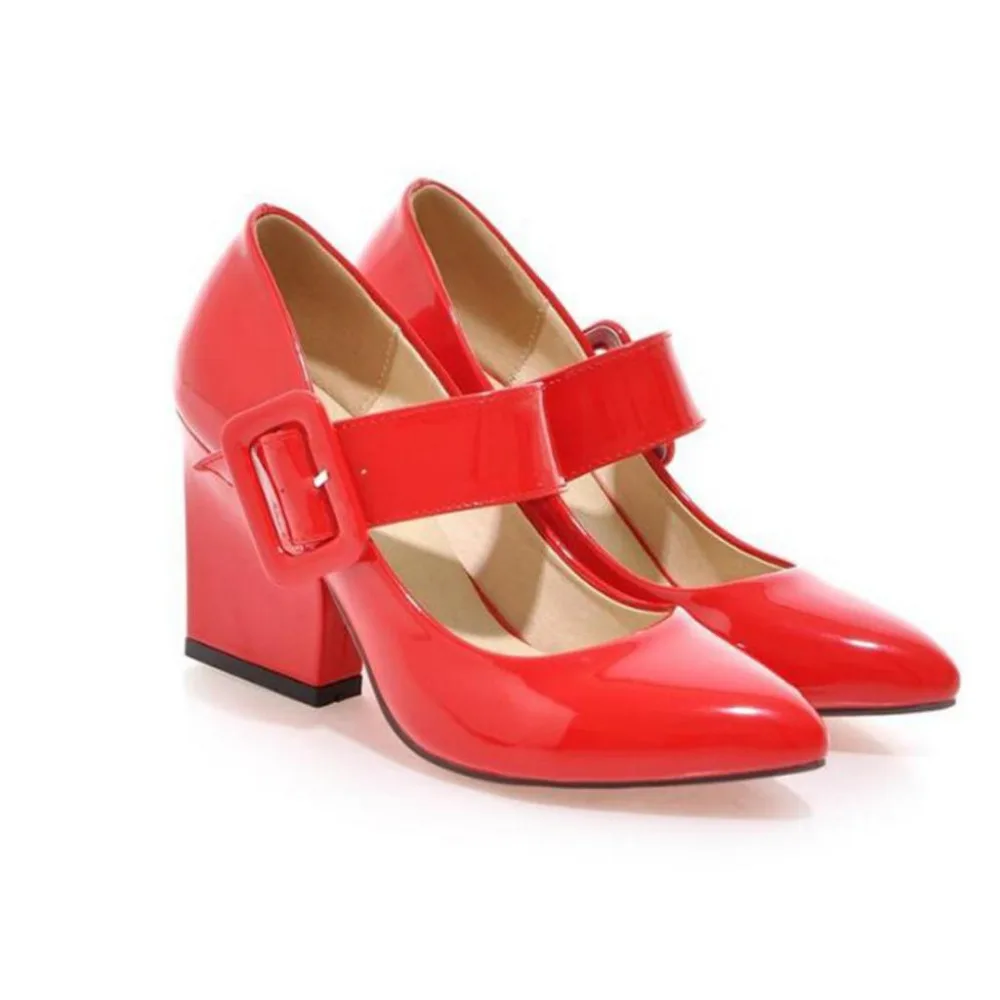 

2018 New Women High Heel Shoes Block Party Mary Jane High Heels Girls Clubwear thick high heel Dance Pumps Pointy Toe Lady Shoes