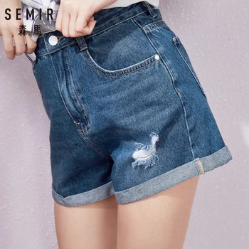 

SEMIR Denim shorts women 2019 summer new cuffed Korean version trend break hole shorts for streetwear lady