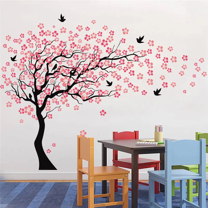 Large Pink Cherry Blossoms Tree Birds Wall Sticker Vinyl ...