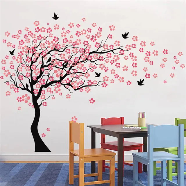 Large Pink Cherry Blossoms Tree Birds Wall Sticker Vinyl Art Decal Large Pink Cherry Blossoms Tree Birds Wall Sticker Vinyl Art Decal Babys Bedroom Living Room Decor