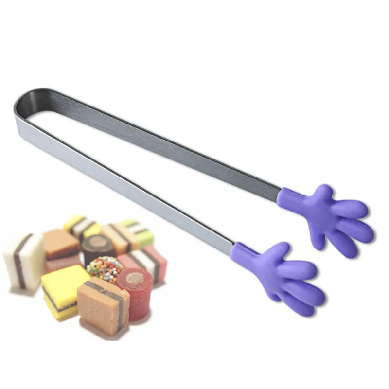 

Creative Stainless Steel Handle Utensil Kitchen Cooking Tools Mini Hand Shape Salad Serving BBQ Tongs Silicone Food Clip 35