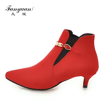 

fanyuan Fashion Pointed Toe Chelsea Boots belt buckle Metal chain Zipper Boots Sexy Solid Thin Heel Ankle Boots Women Shoes