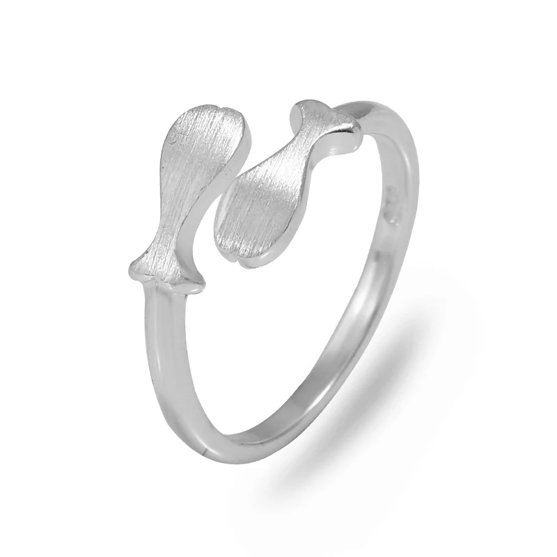 925 Sterling Silver Rings for Women Men Double fish Brushed Adjustable Open Ring Engagement Wedding Gift Jewelry | Украшения и