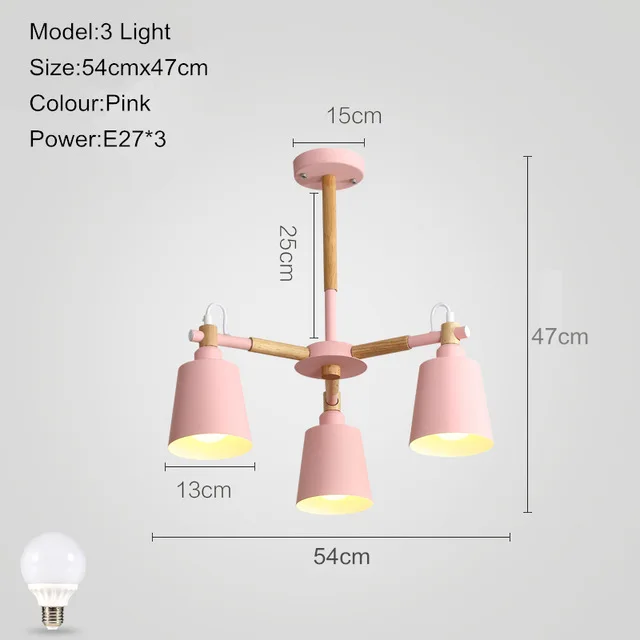Современная люстра потолочная с железной абажуры Светодиодная Люстра E27 в гостинную деревянные арматуры Подвесной светильник макаруны со цветными плафонами для гостиной спальной библиотеки детского сада - Цвет абажура: Pink 3 Lights