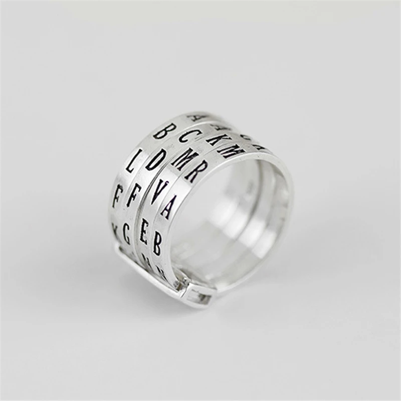 Lotus Fun Sterling Silver 925 Wide Ring for Women 2017 Unique Rotatable Letters Ring Band Fine Jewelry Size 6.5/7.5/8.5/9.5
