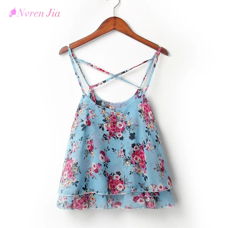 4 Colors Women Shirts Tanks Top Summer Clothing Spaghetti Strap Floral