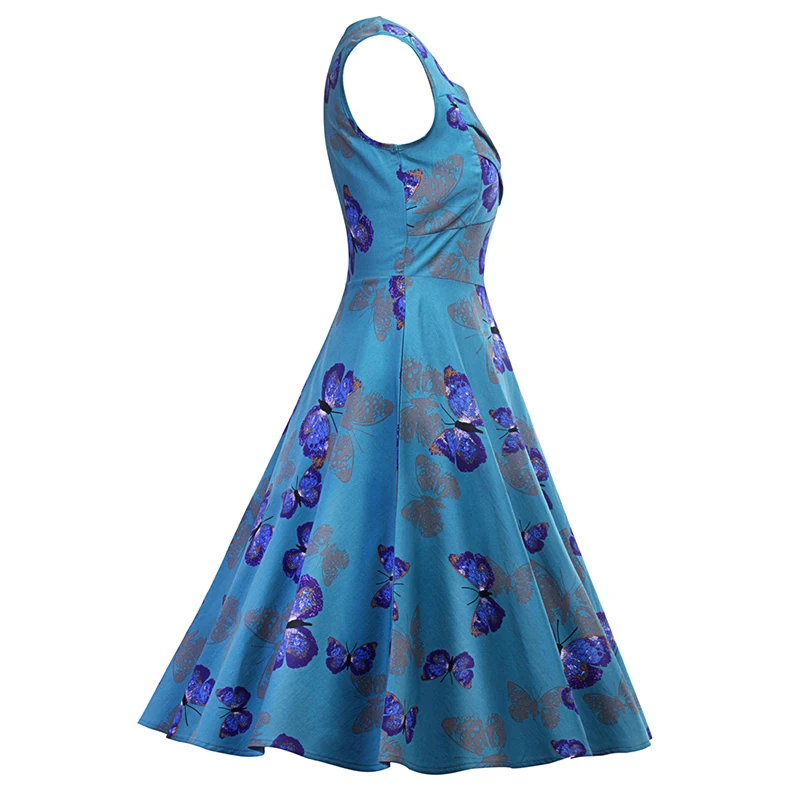 Kostlich Butterfly Print Autumn Dress Women 2017 Blue Audrey Hepburn 50s Vintage Dress Swing Rockabilly Elegant Party Dresses (9)