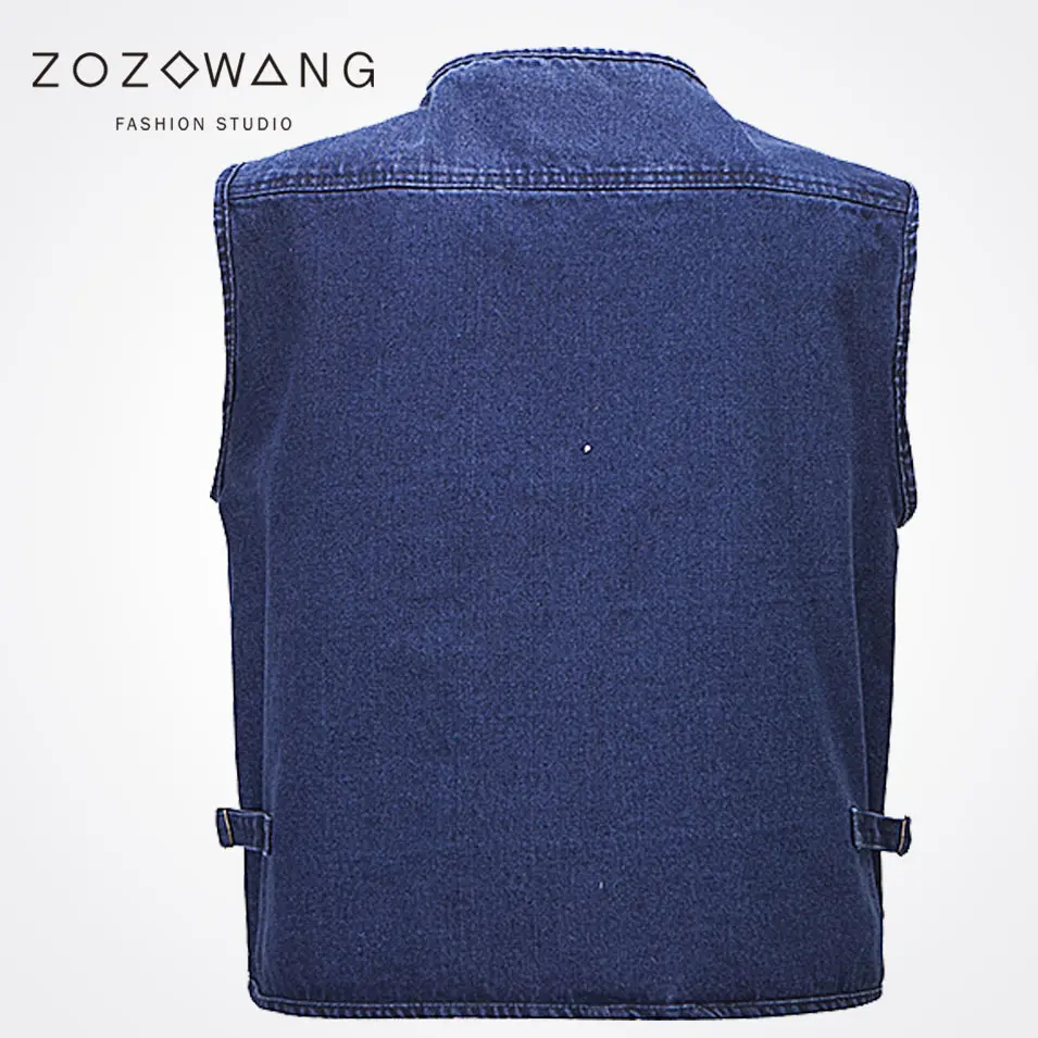 Zozowang new plus size 4XL solid V-neck denim zipper loose casual fashion Multi-pocket spring autumn waist men tide vest men Zozowang new plus size 4XL solid V-neck denim zipper loose casual fashion Multi-pocket spring autumn waist men tide vest men