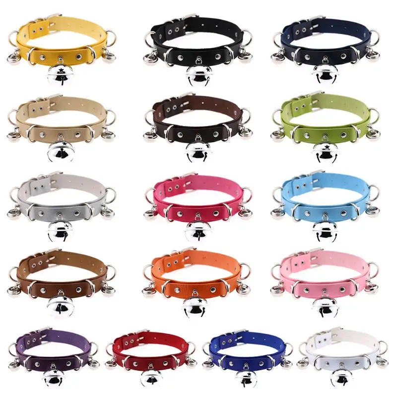 

Choker Necklace Short Bells Pendant Sound Punk Style Fashion Party Women Men Jewelry Faux Leather Adjustable Collar Neck Chain
