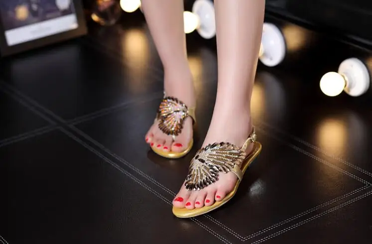 Новые сандалии Для женщин туфли на плоской подошве бриллиантами в богемном стиле обувь для отдыха женские сандалии из натуральной кожи с открытым носком на открытом воздухе женский Повседневное пляжная модная обувь