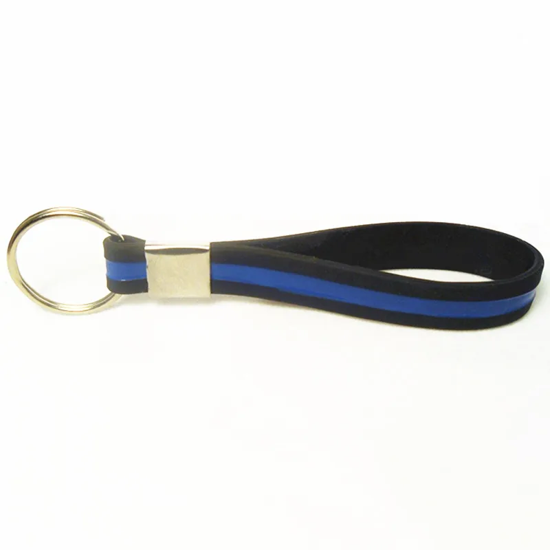 Thin Blue Line Silicone Wristband Keychain_