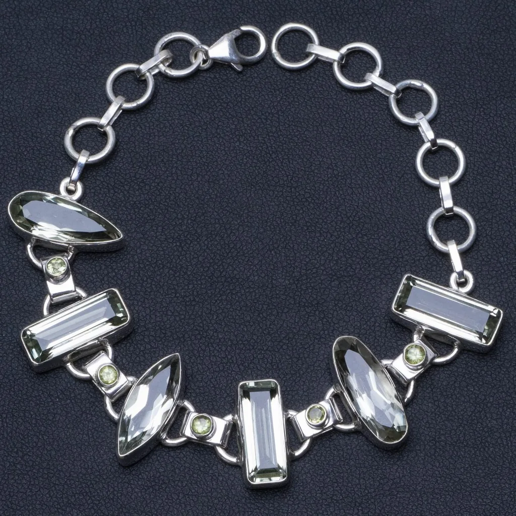 

Natural Green Amethyst and Peridot 925 Sterling Silver Bracelet 6-7 3/4" P2218