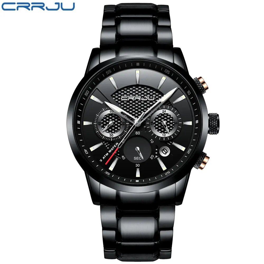 CRRJU мужские часы кварцевые мужские модные часы функциональные брендовые Роскошные полностью стальные бизнес водонепроницаемые часы Relogio Masculino