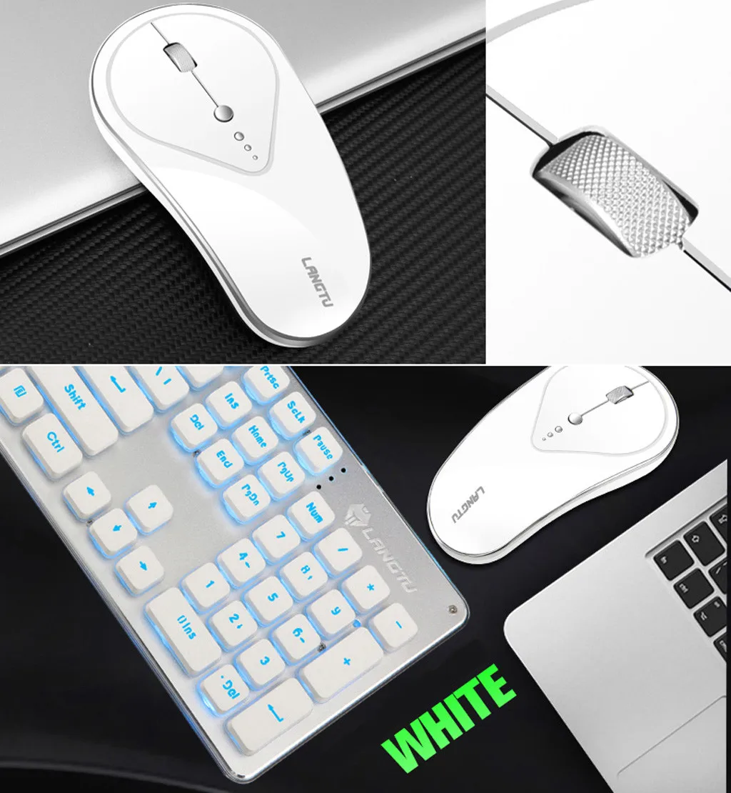 VOBERRY 2,4G беспроводной Перезаряжаемый светодиодный USB с подсветкой, Anthropological Game Keyboard And mouse Mute