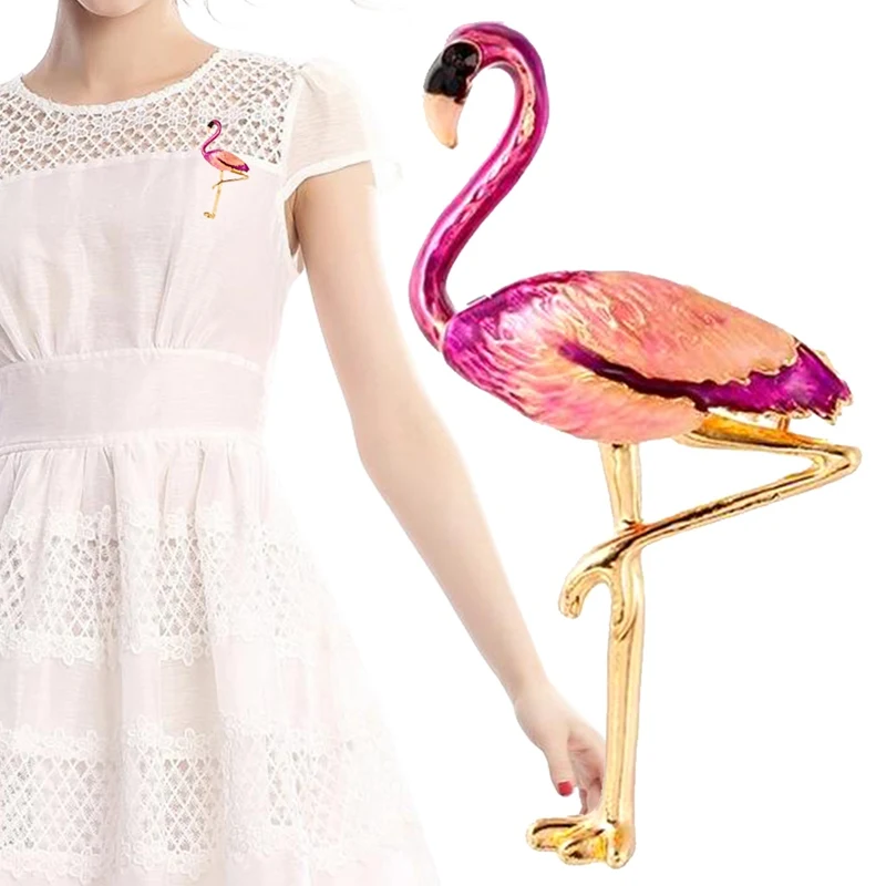 

Brooch Gender Pin Brooch Female Jewelry Cute Enamel Flamingo Brooch Pin Bird Animal Broches Fashion Dress Coat Accessories