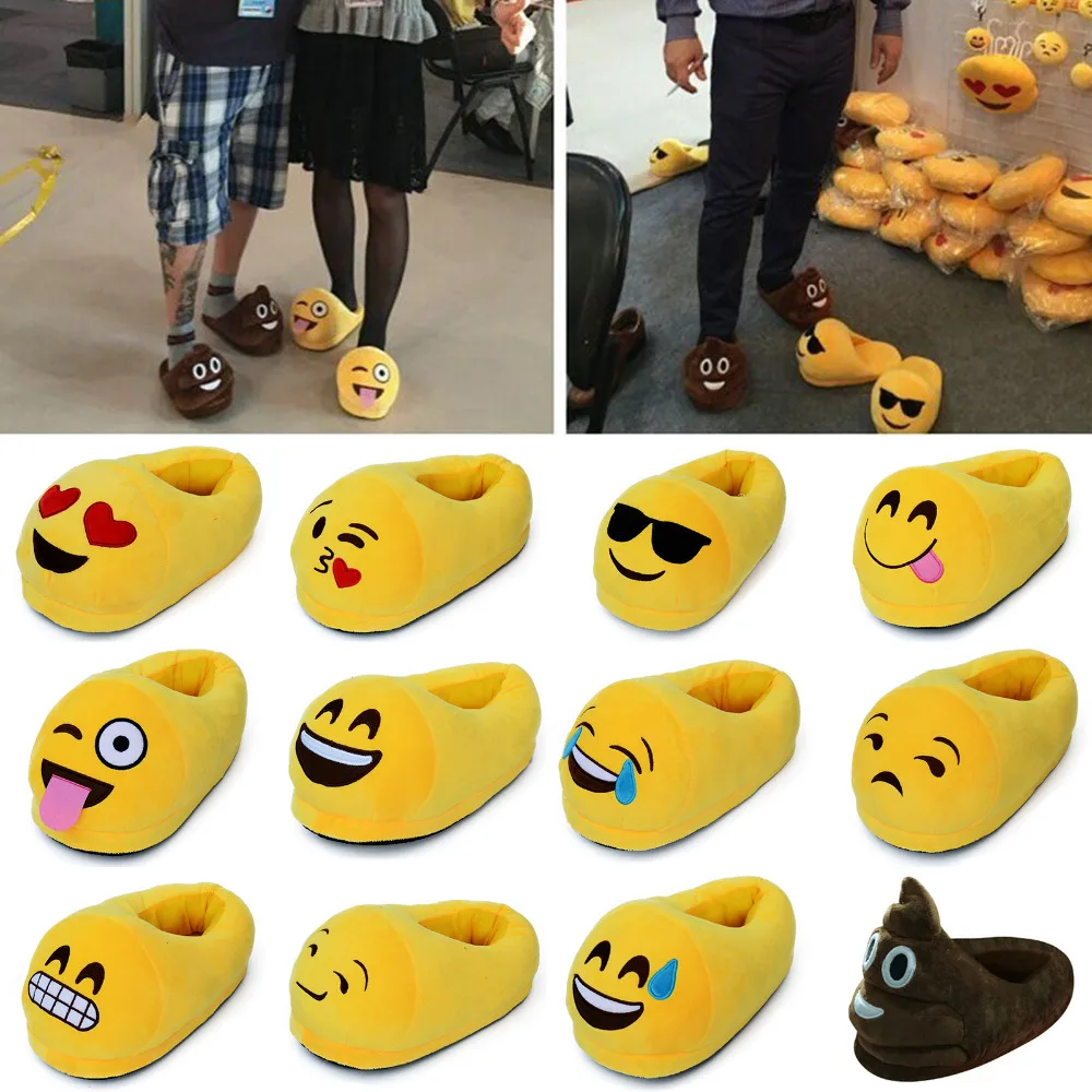 Emoji Slippers Plush Stuffed Shoes Women Indoor Winter Cartoon Plush