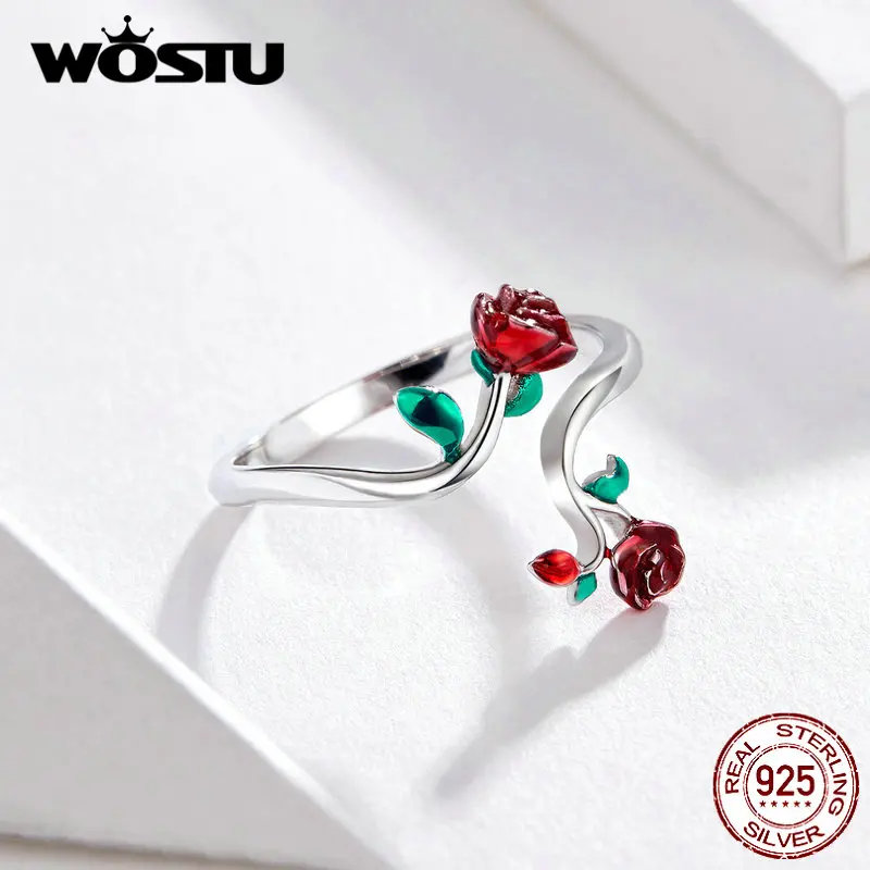 WOSTU, оригинальное кольцо в виде цветка розы, 925 пробы, серебро, регулируемый размер, тонкое кольцо для женщин, модное серебро 925, ювелирное изделие FNR051
