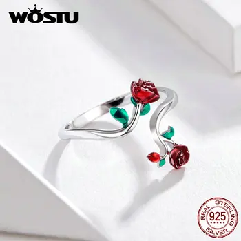 

WOSTU Original Rose Flower Ring 925 Sterling Silver Adjustable Size Delicate Ring For Women Fashion Silver 925 Jewelry FNR051