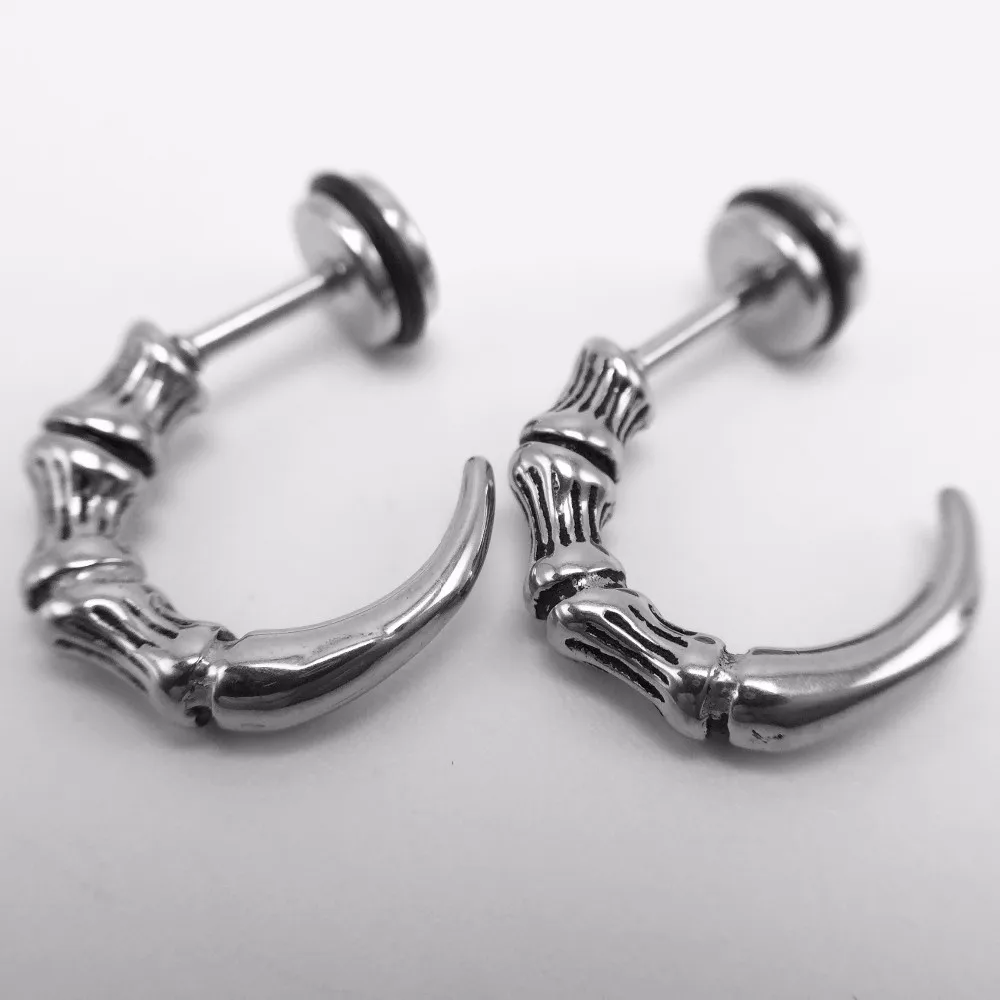 Pair Retro Style Talon Stud Earrings For Men Men's Ear Studs Stainless Steel Anti-allergic 1.2x17x17.8mm Pendientes 16060306 New5